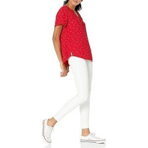 Red Floral Short-Sleeve V-Neck Woven‎ Blouse Size M RefJ001-2